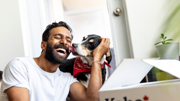Dog in pet-friendly apartments at at Griffis Residential.
