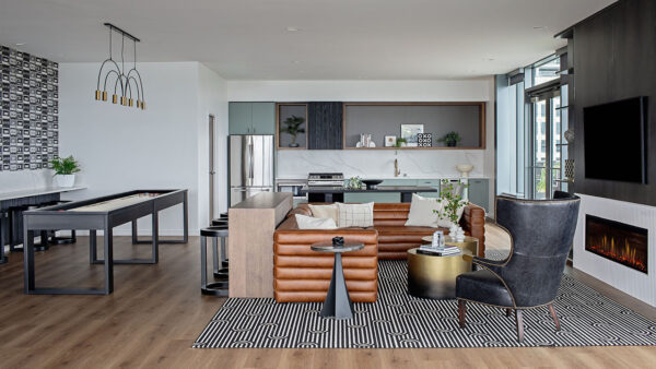 Apartment community Entertainment Lounge at Griffis Seattle Waterfront in Seattle, Washington.