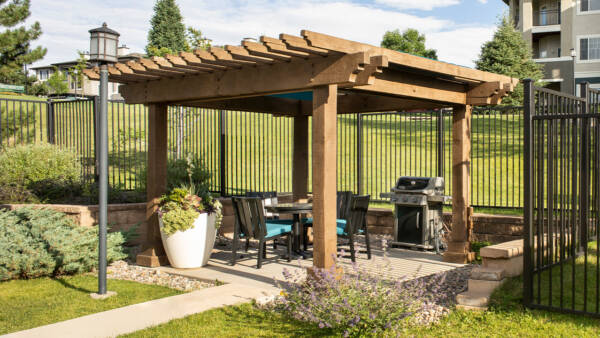 Apartment outdoor grilling stations at Sagebrook in Colorado Springs, Colorado.