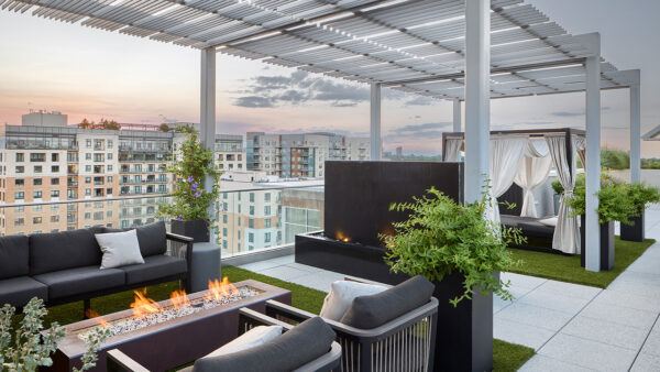 Apartment rooftop and fire pit at Griffis Cherry Creek North in Denver, Colorado.