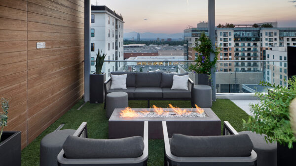 Apartment rooftop and fire pit at Griffis Cherry Creek North in Denver, Colorado.