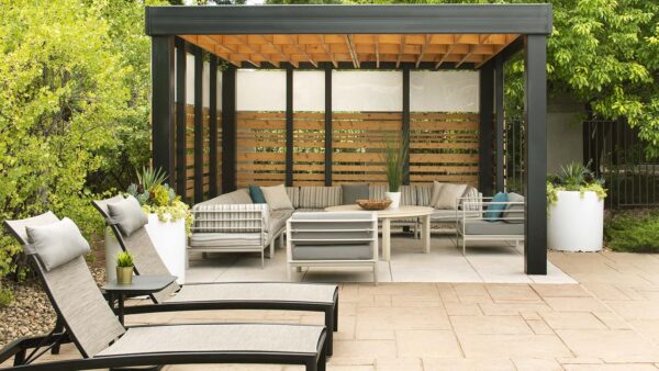 Apartment community Outdoor Lounge at Griffis Belleview Station in Denver, Colorado.