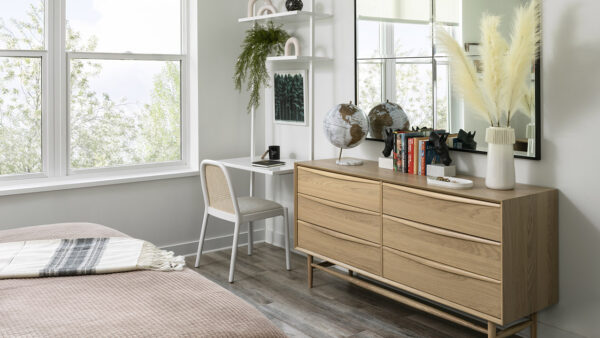 Spacious apartment Bedroom with Wood Floors.