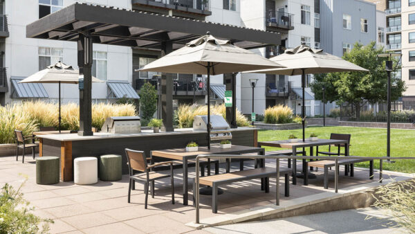 Apartment community outdoor grilling station at Griffis Cherry Creek in Denver, Colorado.