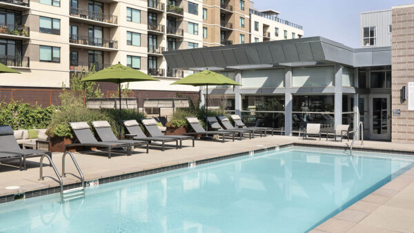 Apartment community resort style pool at Griffis Cherry Creek in Denver, Colorado.