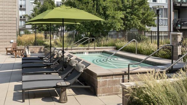Apartment community hot tub spa at Griffis Cherry Creek in Denver, Colorado.