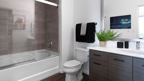 Apartment Bathroom with large soaking tub.