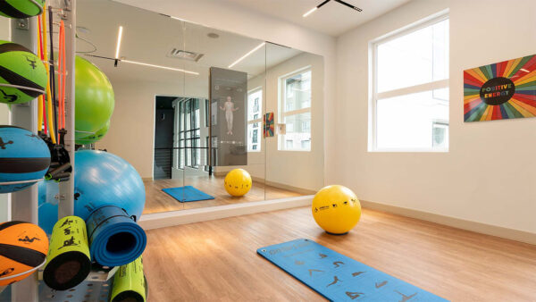 Apartment community yoga studio at Griffis Lake Washington in Renton, Washington.