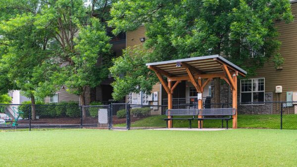 Apartment community off-leash dog park at Griffis North Creek in Bothell, Washington.