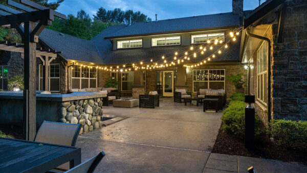 Apartment community outdoor fire pit at Griffis North Creek in Bothell, Washington.