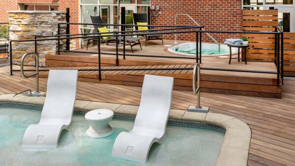 Apartment community resort style pool and all-season spa at Griffis North Union in Denver, Colorado.