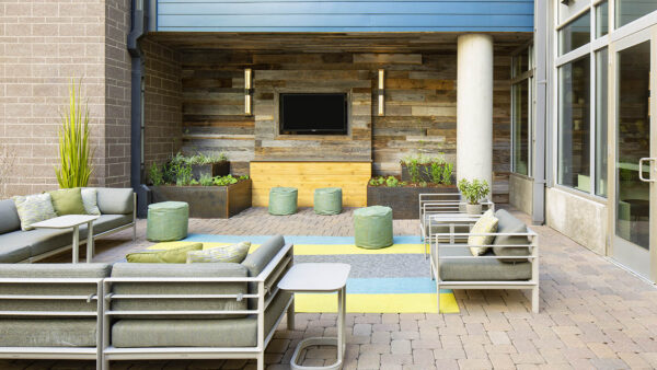 Apartment community Outdoor Lounge at Griffis Union Station in Denver, Colorado.