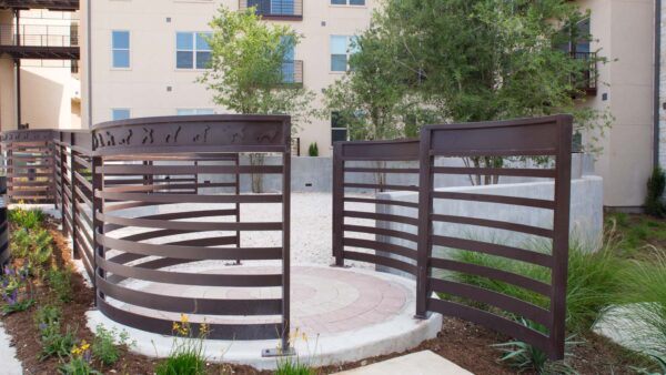 Apartment community off-leash dog park at Griffis at The Domain in Austin, Texas.