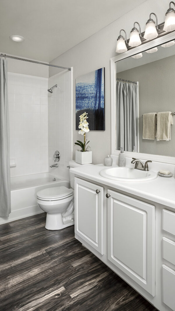 Apartment Bathroom with large soaking tub.