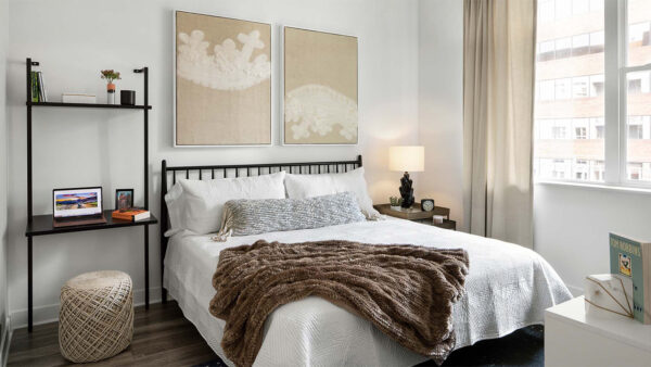 Spacious apartment Bedroom with Wood Floors.