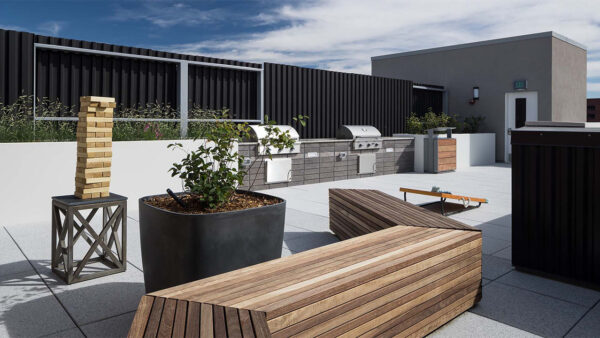 Apartment community outdoor grilling station at Griffis Cherry Creek North in Denver, Colorado.