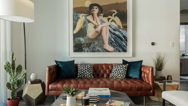 Apartment Living Room with Wood Floor Type and Balcony.