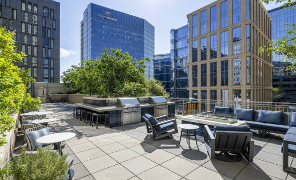 Apartment Grilling Stations and Fire Pit at Griffis Platform Union Station in Denver, CO