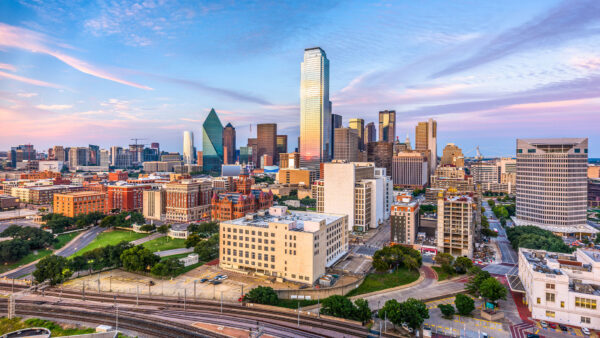Dallas skyline with sunset