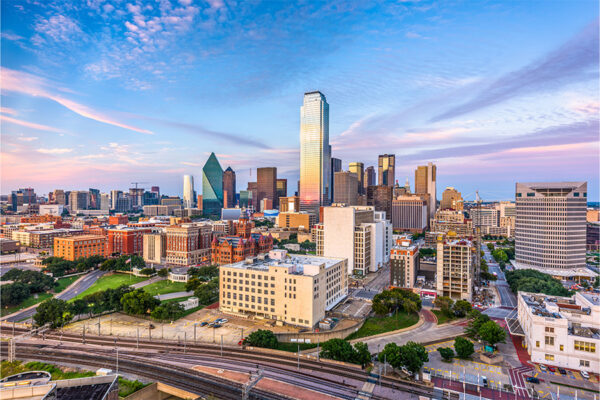 Dallas skyline with sunset