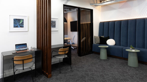 Apartment community coworking lounge at Griffis East Village in San Diego, California.