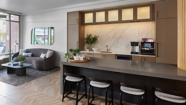 Apartment community entertainment lounge at Griffis at Fiddler's Green in Centennial, Colorado.