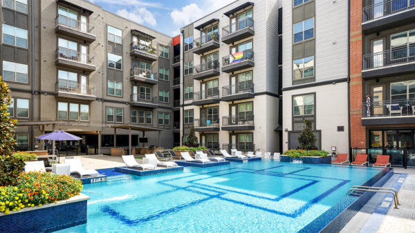 Apartment community resort-style pool at Griffis Oak Lawn in Bethesda, Maryland.