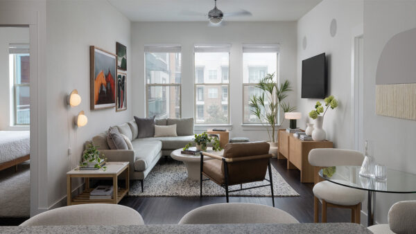 Apartment Living Room with wood-style flooring.