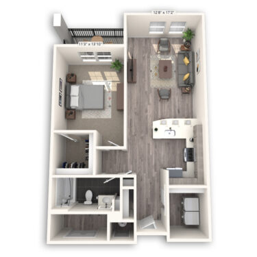 Rendering of the Fuller Platinum floor plan with 1 bedroom[s] and 1 bathroom[s] at Griffis Cheesman Park