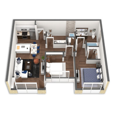 Rendering of the Fall Platinum floor plan with 2 bedroom[s] and 2 bathroom[s] at Griffis South Waterfront
