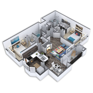 Rendering of the LaBelle floor plan with 2 bedroom[s] and 2 bathroom[s] at Griffis SoCo Austin