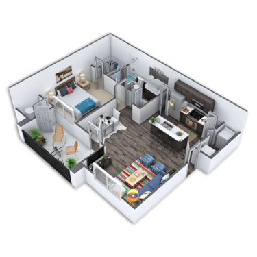 Rendering of the Clapton floor plan with 1 bedroom[s] and 1 bathroom[s] at Griffis SoCo Austin