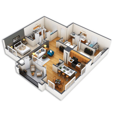 Rendering of the Speer Platinum floor plan with 2 bedroom[s] and 2 bathroom[s] at Griffis Fitzsimons South