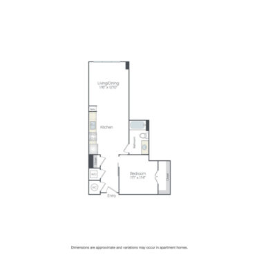 Rendering of the Bradley floor plan with 1 bedroom[s] and 1 bathroom[s] at Griffis Edgemoor