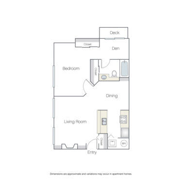 Rendering of the Belair Platinum floor plan with 1 bedroom[s] and 1 bathroom[s] at Griffis Belltown