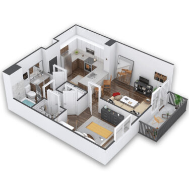 Rendering of the Evans Platinum floor plan with 1 bedroom[s] and 1 bathroom[s] at Griffis Cherry Creek