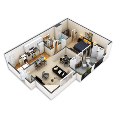 Rendering of the Cambridge Platinum floor plan with 1 bedroom[s] and 1 bathroom[s] at Sagebrook