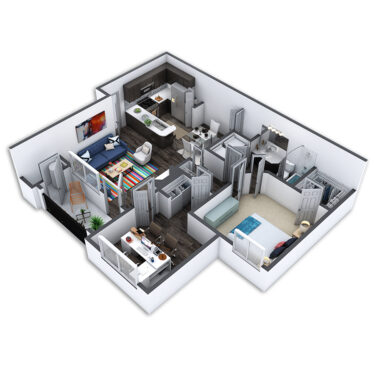 Rendering of the King floor plan with 1 bedroom[s] and 1 bathroom[s] at Griffis SoCo Austin