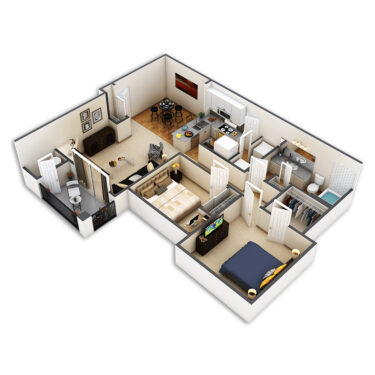 Rendering of the Larkspur Platinum floor plan with 2 bedroom[s] and 1 bathroom[s] at Sagebrook