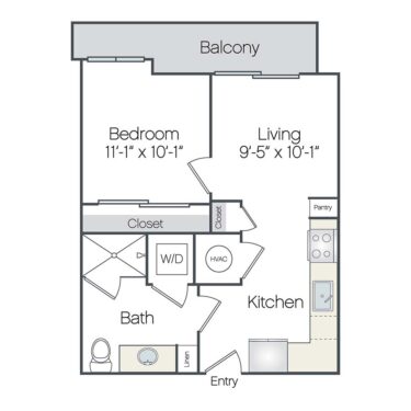 Rendering of the Boynton floor plan with 1 bedroom[s] and 1 bathroom[s] at Griffis West Palm