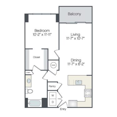 Rendering of the Palm floor plan with 1 bedroom[s] and 1 bathroom[s] at Griffis West Palm