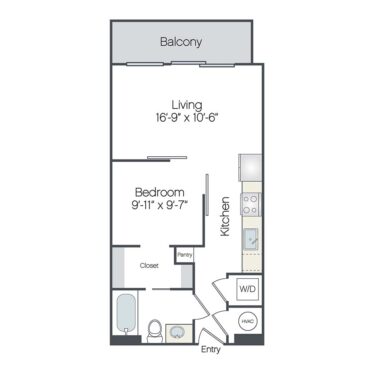 Rendering of the Jensen floor plan with 1 bedroom[s] and 1 bathroom[s] at Griffis West Palm