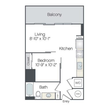 Rendering of the Deerfield floor plan with 1 bedroom[s] and 1 bathroom[s] at Griffis West Palm