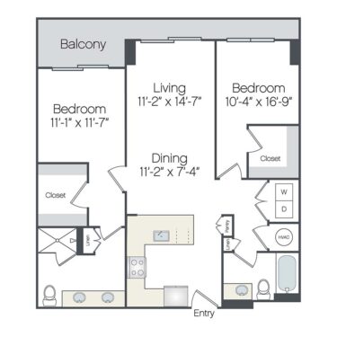 Rendering of the Pompano floor plan with 2 bedroom[s] and 2 bathroom[s] at Griffis West Palm