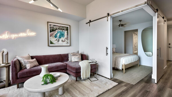 Apartment Living Room and Bedroom with Wood Style Flooring