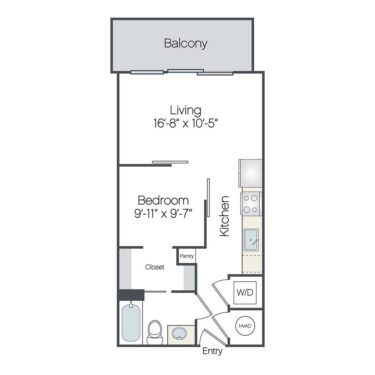 Rendering of the Hollywood floor plan with 1 bedroom[s] and 1 bathroom[s] at Griffis West Palm