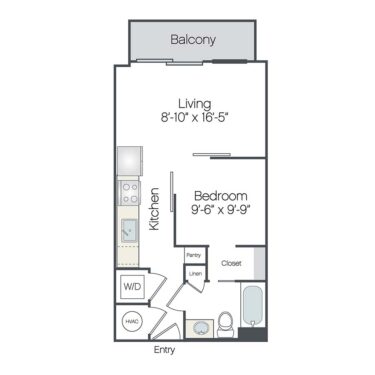 Rendering of the Hallandale floor plan with 1 bedroom[s] and 1 bathroom[s] at Griffis West Palm