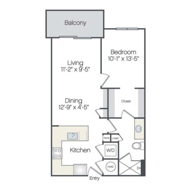 Rendering of the Miami floor plan with 1 bedroom[s] and 1 bathroom[s] at Griffis West Palm