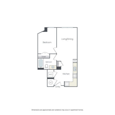 Rendering of the Exfair MP floor plan with 1 bedroom[s] and 1 bathroom[s] at Griffis Edgemoor