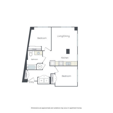 Rendering of the Standford MP floor plan with 2 bedroom[s] and 1 bathroom[s] at Griffis Edgemoor